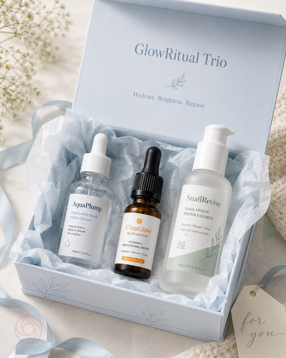 GlowRitual Trio — 3-Step Hydrate · Brighten · Repair Set